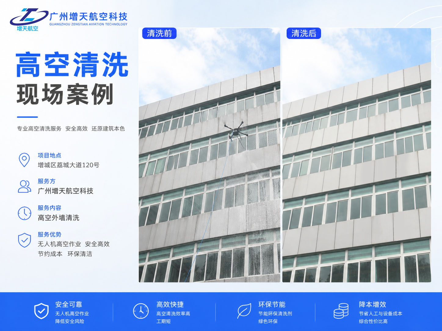 增天航空高空清洗现场案例